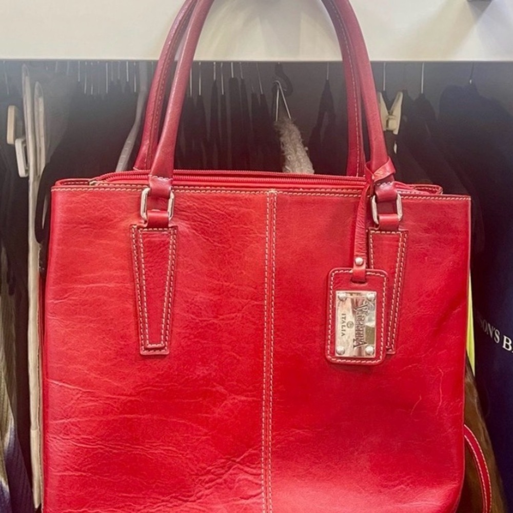 Valentina Italy Red Leather Satchel - Picture 3 of 8